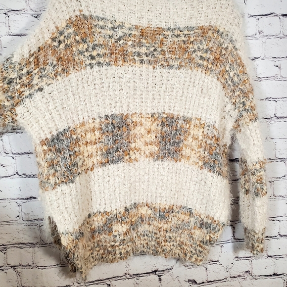 Altar’d State Brown Tan Ivory Cozy Fuzzy Soft Sweater Size S/M STRIPED - Picture 7 of 15